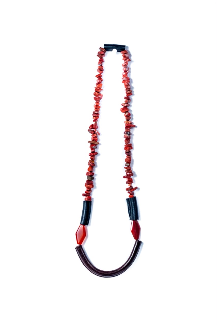Uko necklace.  red jasper, carnelian and leather necklace