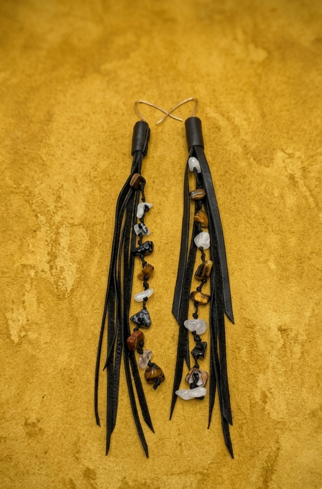 Stone and leather shoulder dusters