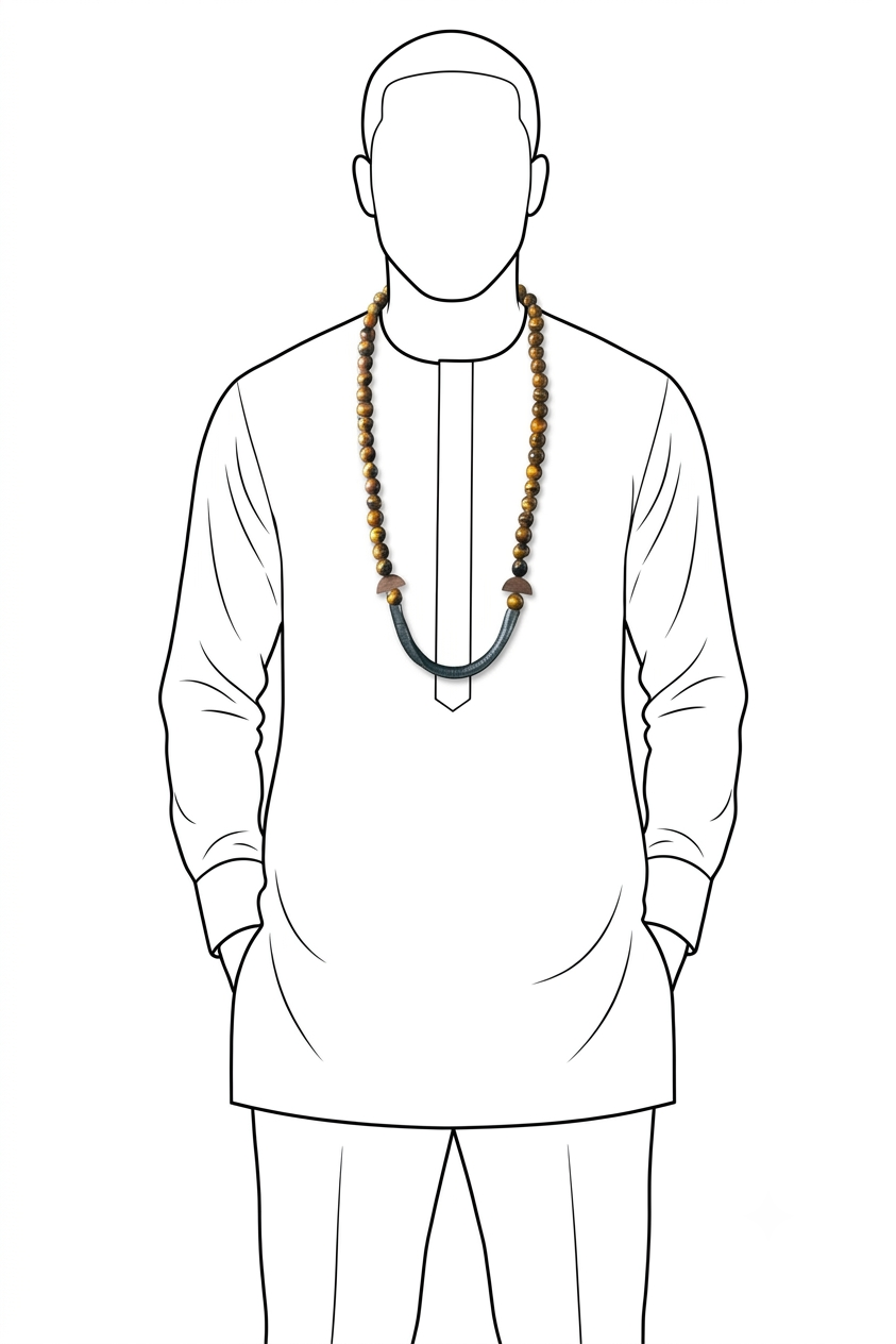Uko tigereye, leather and wood necklace
