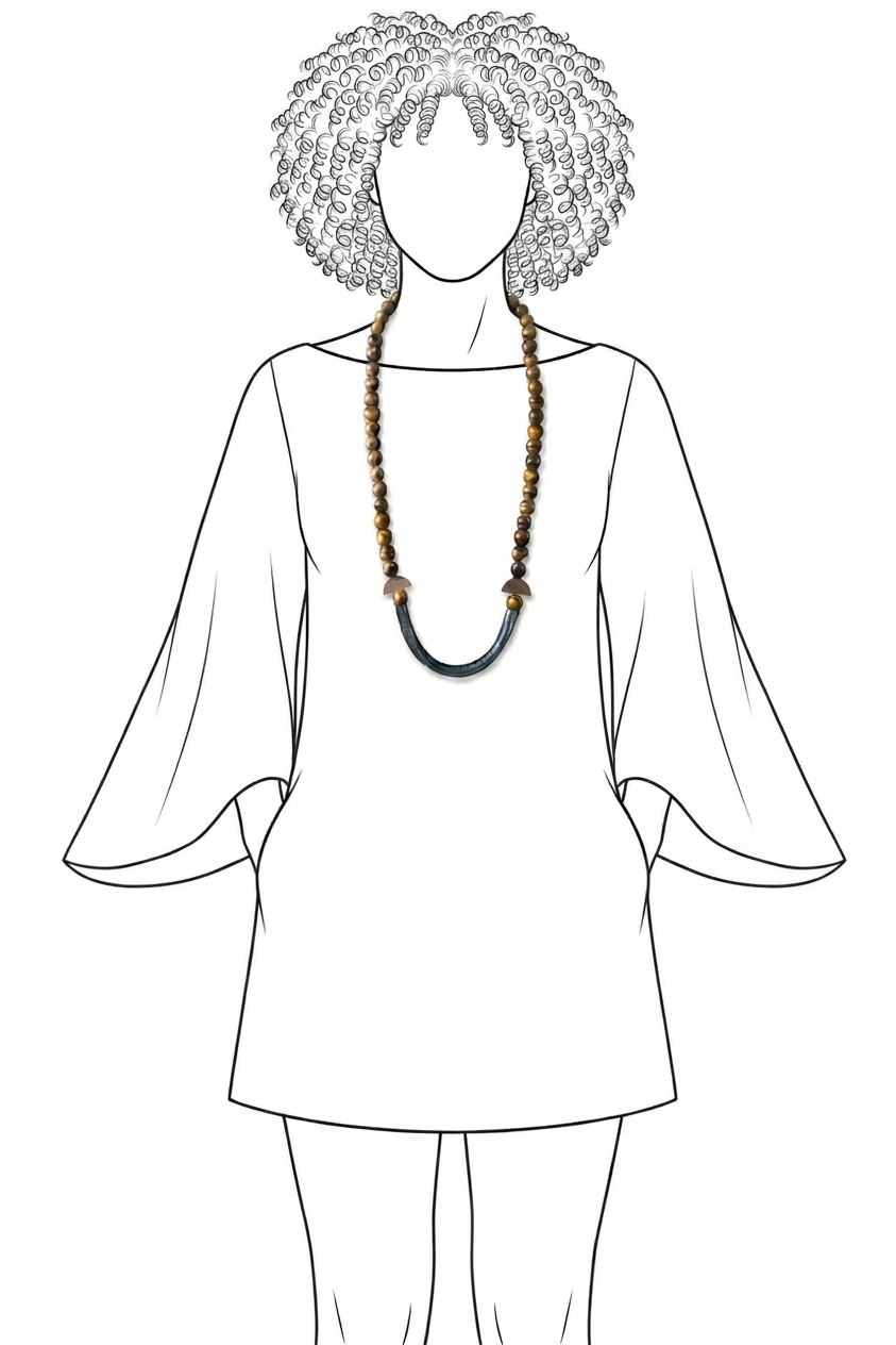 Uko tigereye, leather and wood necklace