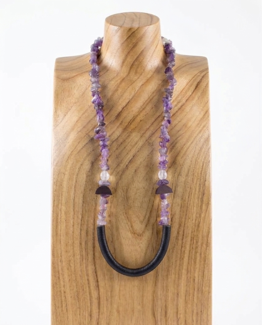 Uko amethyst and leather necklace