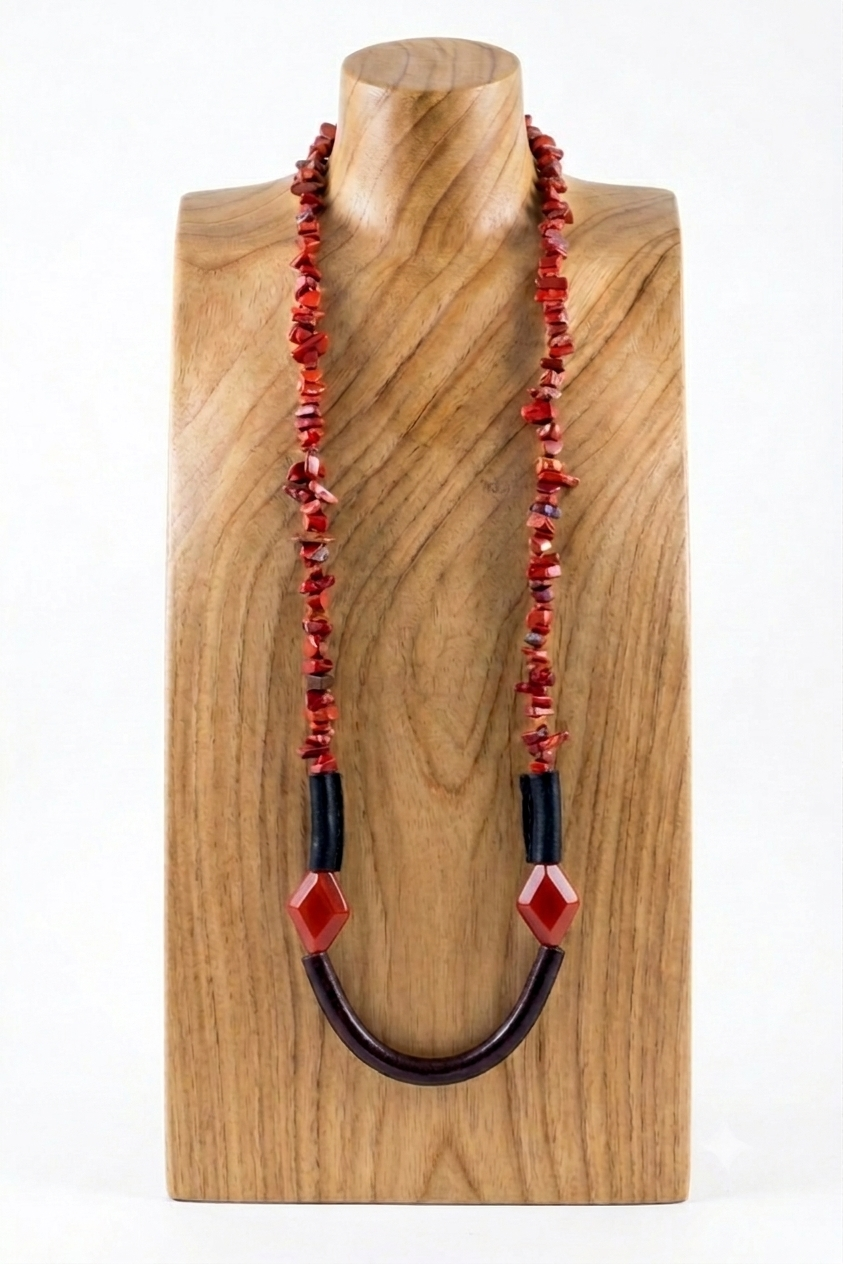 Uko necklace.  red jasper, carnelian and leather necklace